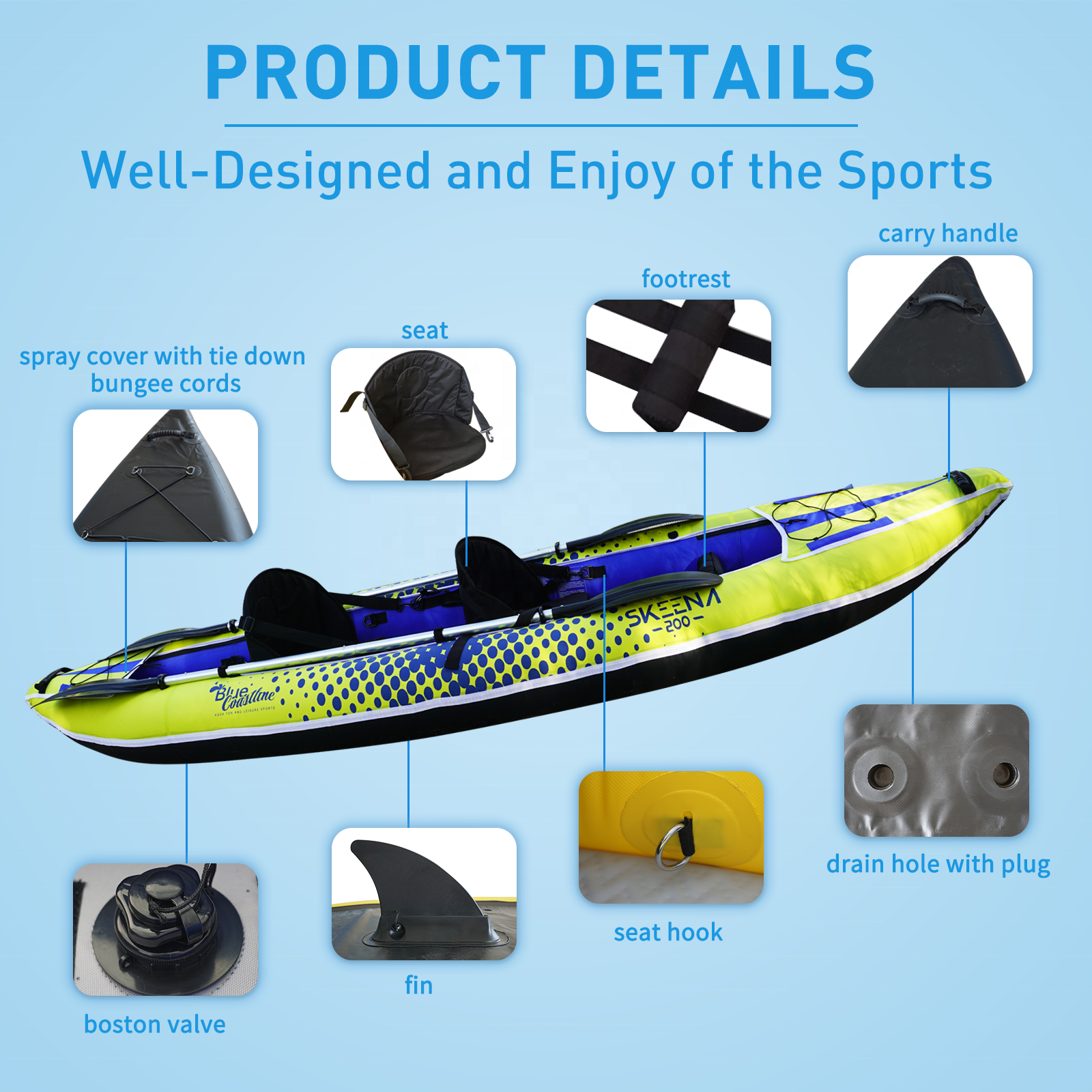 Adult Inflatable Fishing Canoe - Fishing Kayak Paddle avaliação e preço
